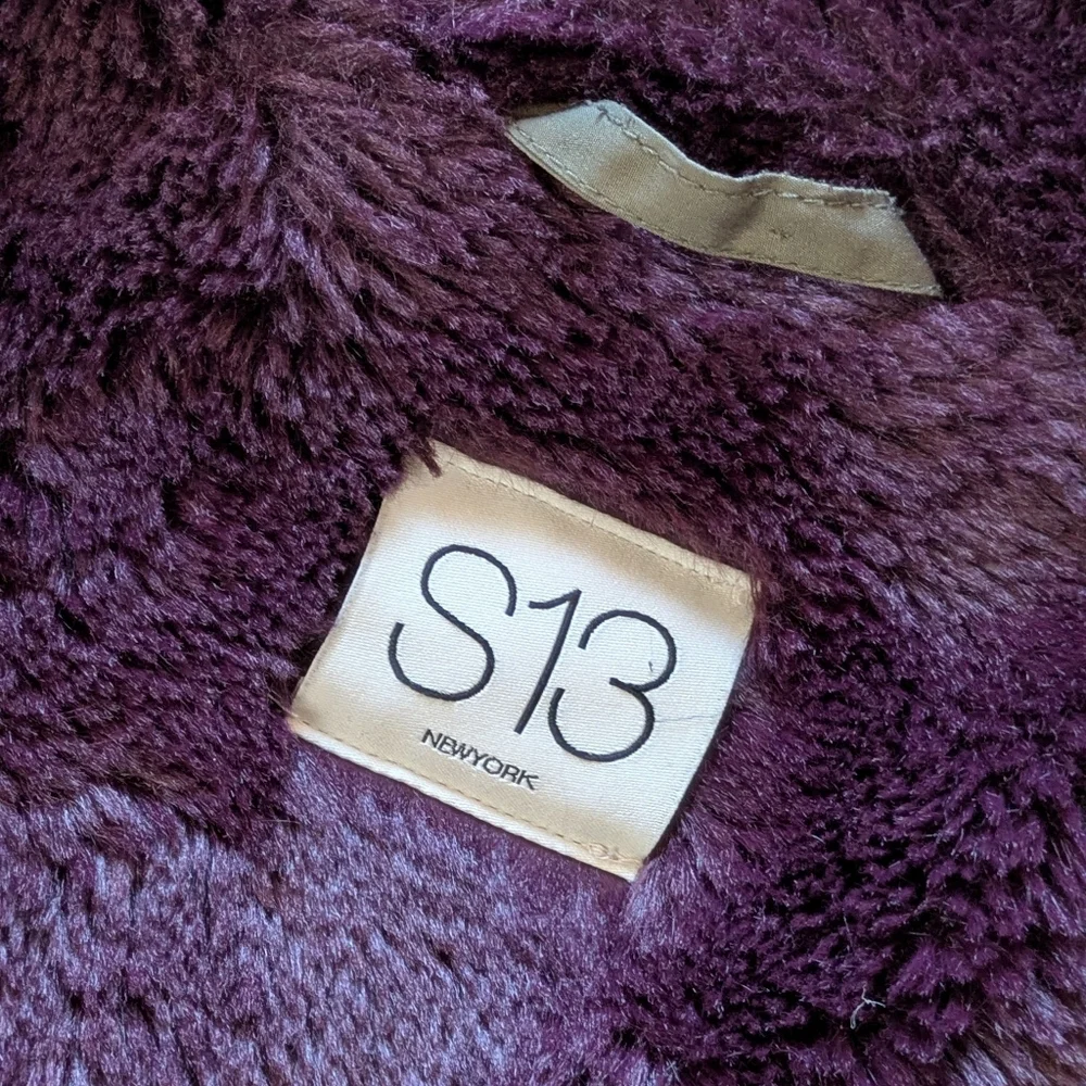 S13 Army Green Parka Jacket with Purple Faux Fur Lining - Picture 5 of 6